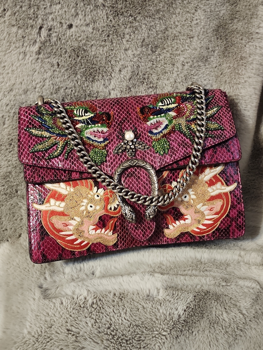Gucci Dionysus Embroidered Pink Year Of The Dragon Chain Bag